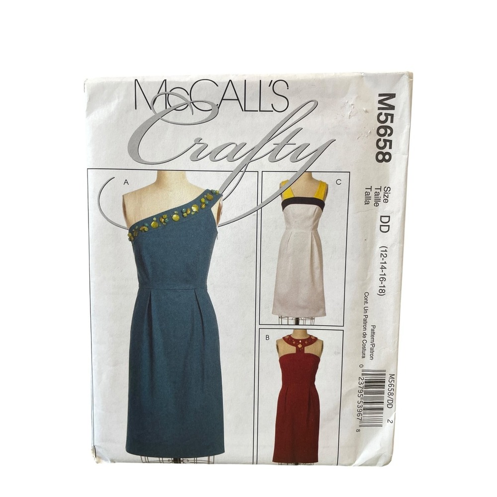 McCall's Crafty M5658 Dresses Size DD (12-14-16-18) Modern One Shoulder Halter